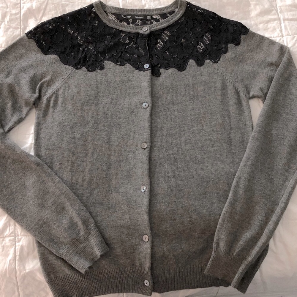 Zara Grey Cardi with black lace - Picture 4 of 5